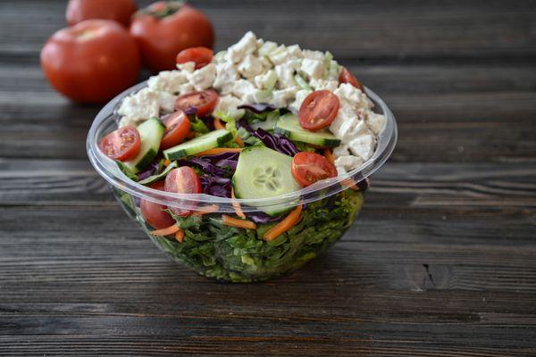 Box lunch or large salad bowls: Unique chicken salad salad.