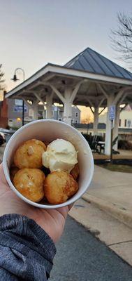 Ebelskivers with honey, lemon and mascarpone cheese