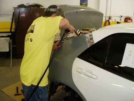 Quarter panel repairs at Rich and Famous Auto Body, Southern California's premier Auto Body repair and paint shop!