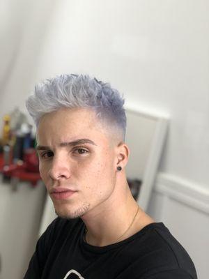 Light blue hair color and haircut!