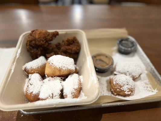 Tasty goodness,  two tender and 6 beignets