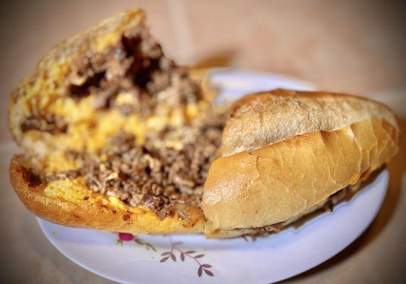 Traditional cheesesteak sandwich