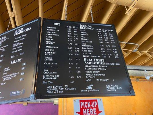 The coffee menu. Ice blended Mexican Mocha is my drink of choice.