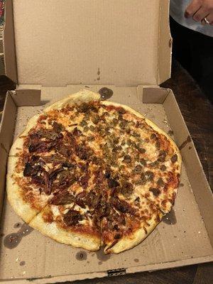 Half brisket/Half sausage pizza.