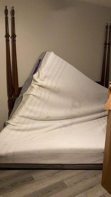 This is how they threw my $2000 mattress in the room after dragging it on the ground and not protecting it.