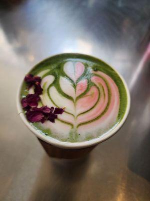 Rose matcha latte