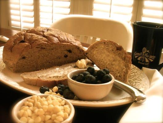 Specialty Breads include, White Chocolate Cherry (shown ), Gouda & Stout, Cinnamon Raisin, Cranberry Orange, Chocolate Babka