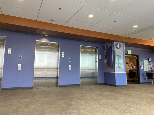 Elevators which opens up to the 4th floor main lobby. This is where radiology and neuro rehabilitation is located.