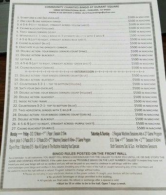 Game Sheet for Night Sessions! And on the bottom we have our pricings and timings listed.