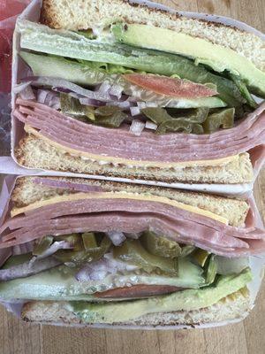 Ham Avocado sandwich .