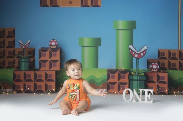 Sons first birthday photos - Mario Themed