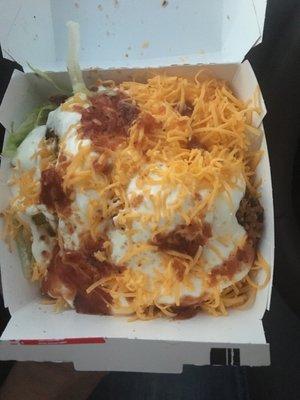 Del Taco salad, extra cheese, extra secret sauce with no shells. Yummy!!!