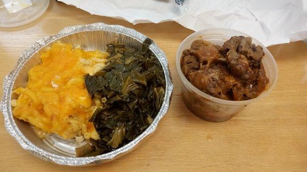 Flavorful Oxtails, Baked Mac n Cheese and Collard Greens