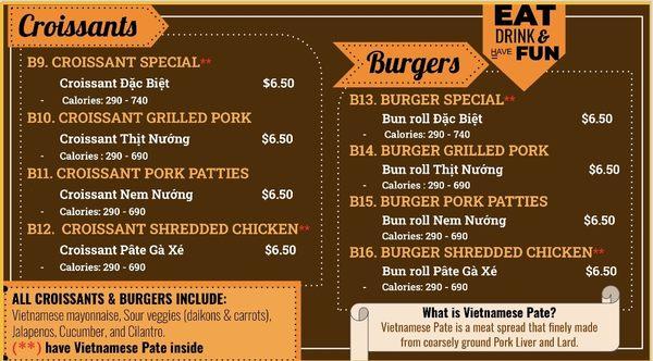 Croissant and Burger Menu