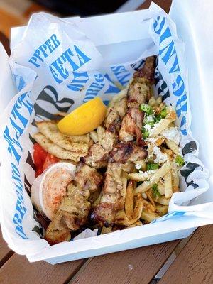 Pork souvlaki plate