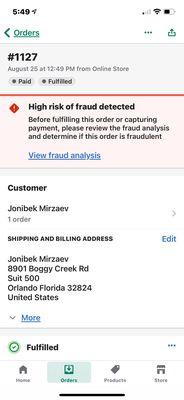 Response to Johny M. regarding his fraudulent credit card alert