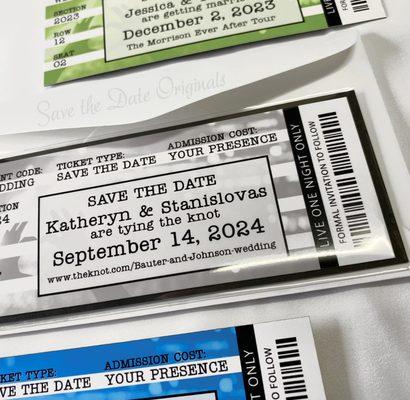 Ticket save the date magnets