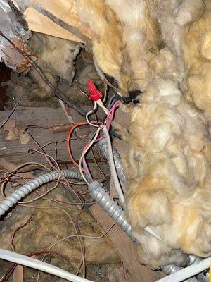 Exposed wiring in attic