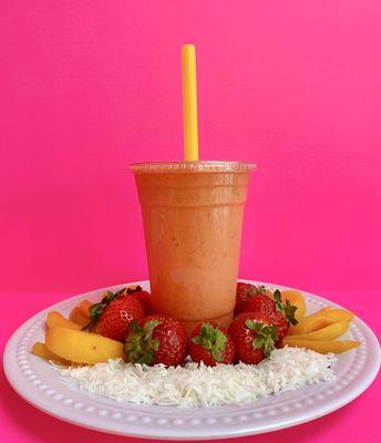 Smoothies! This is our Paradise Peach Smoothie.