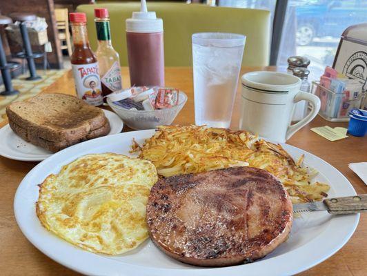 Breakfast Ham Steak & Eggs with wheat bread (03/2023)