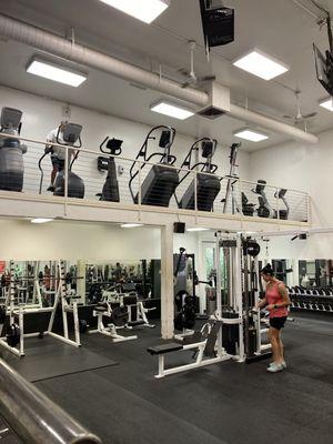 Cardio platform overlooking the weight area. Pretty cool.