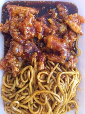 General tso with plain lo mein