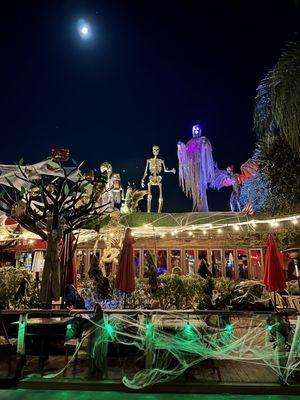 Halloween decorations on their rooftop. How fun for the kiddos.