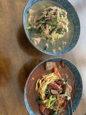 Snow Cabbage with Pork Noodle Soup & Noodle Soup with Sliced Beef Szechuan Style