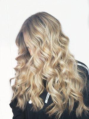 Babylight blonde balayge and a long layered haircut by Caitlin