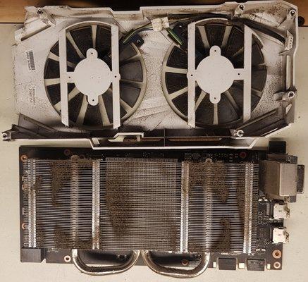 A recent review noted that when cleaning video cards and replacing the thermal compound, I say I will clean the blades and shroud. Before: