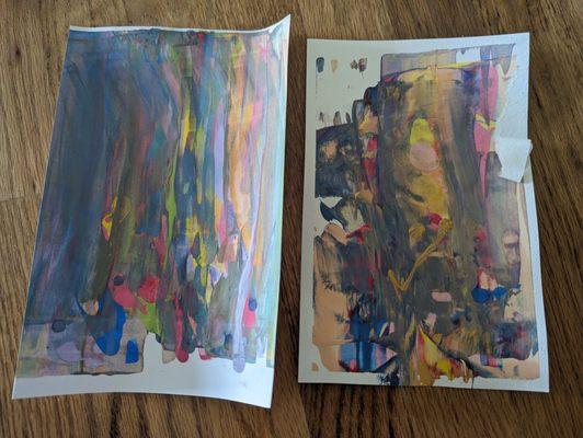 Shocked to see that we paid $80 for our girls to make these blobs of paint smudged around. Squeegee art is NOT supposed to look like this.