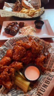 Boneless Wings - Single Order, Beef Brisket Burnt Ends, BBQ Pork Sandwich