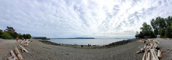 Panoramic view of Pocket Beach on a very low tide day