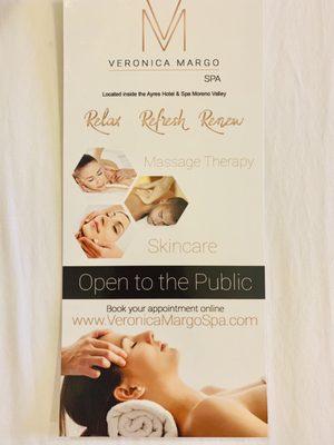 Spa menu + contact info