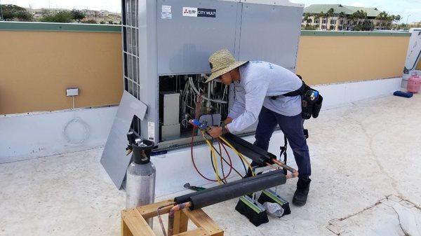 Installed at a commercial building in Kapolei. Mitsubishi City-Multi, 10 tons of cooling in multiple offices.