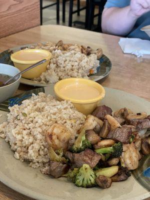 Lunch combination: steak and shrimp! Yum!