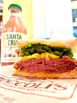 Pastrami sandwich on toasted sourdough - extra pastrami