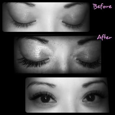 Before and after eyelash extensions