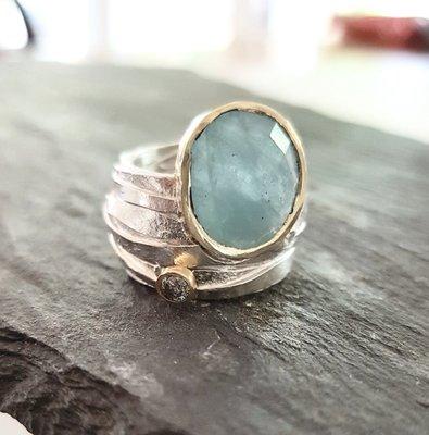 Aquamarine and diamond wrap ring by Shimara Carlow at Lireille gallery