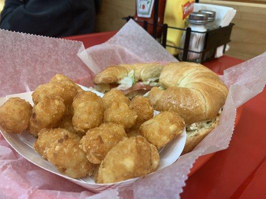 Chick Salad Sandwich with tots