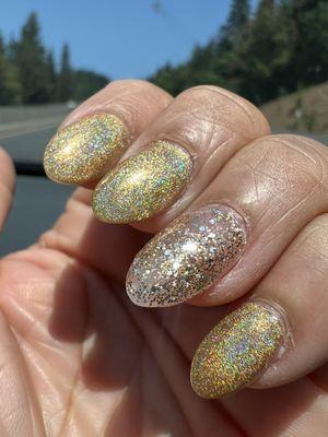 Holographic acrylic gel nails