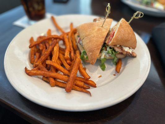 Tuscan Chicken sandwich with Sweet Potatoes Fries