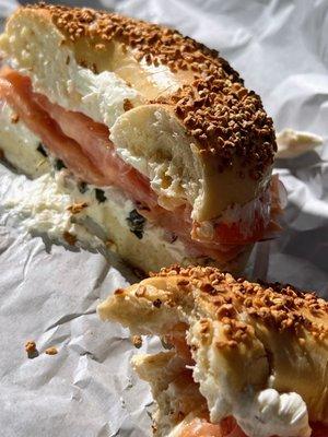 Lox, Cream Cheese, and Garlic Bagel