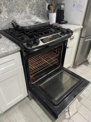 Every morning after I remove the space heaters before my son wakes up to play in the living room, we have to keep the stove like this.