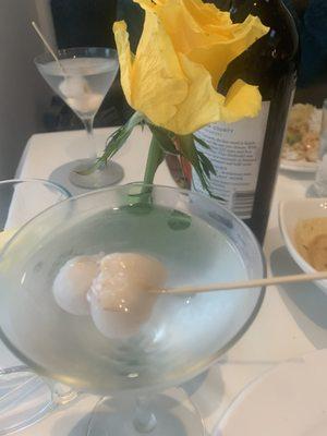 Lychee martini - perfect light sweetness. Apple is a great bartendress!