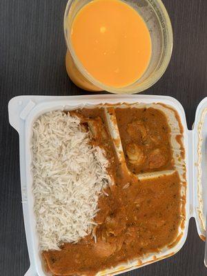 Butter chicken and mango lassi