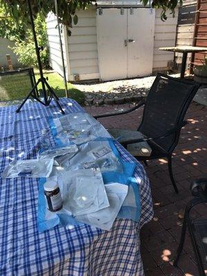 Setting up the testing station outside and taught us about preventing covid