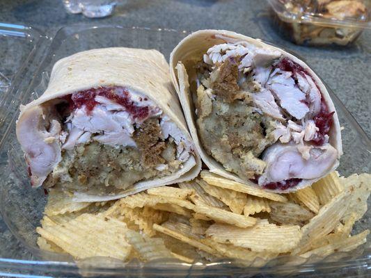 Cape Cod wrap with turkey, cranberry and stuffing.