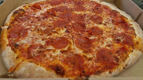 Large pepperoni pizza.