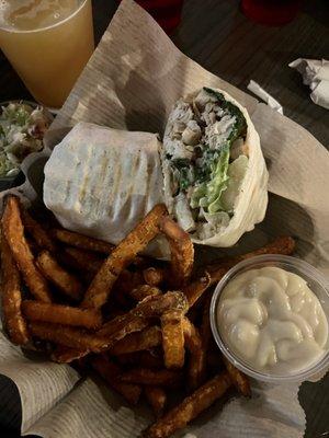 Chicken Caesar Wrap with Sweet Potato Fries